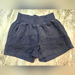Three Dots Black Cotton Gauze Smocked Waist Shorts XS